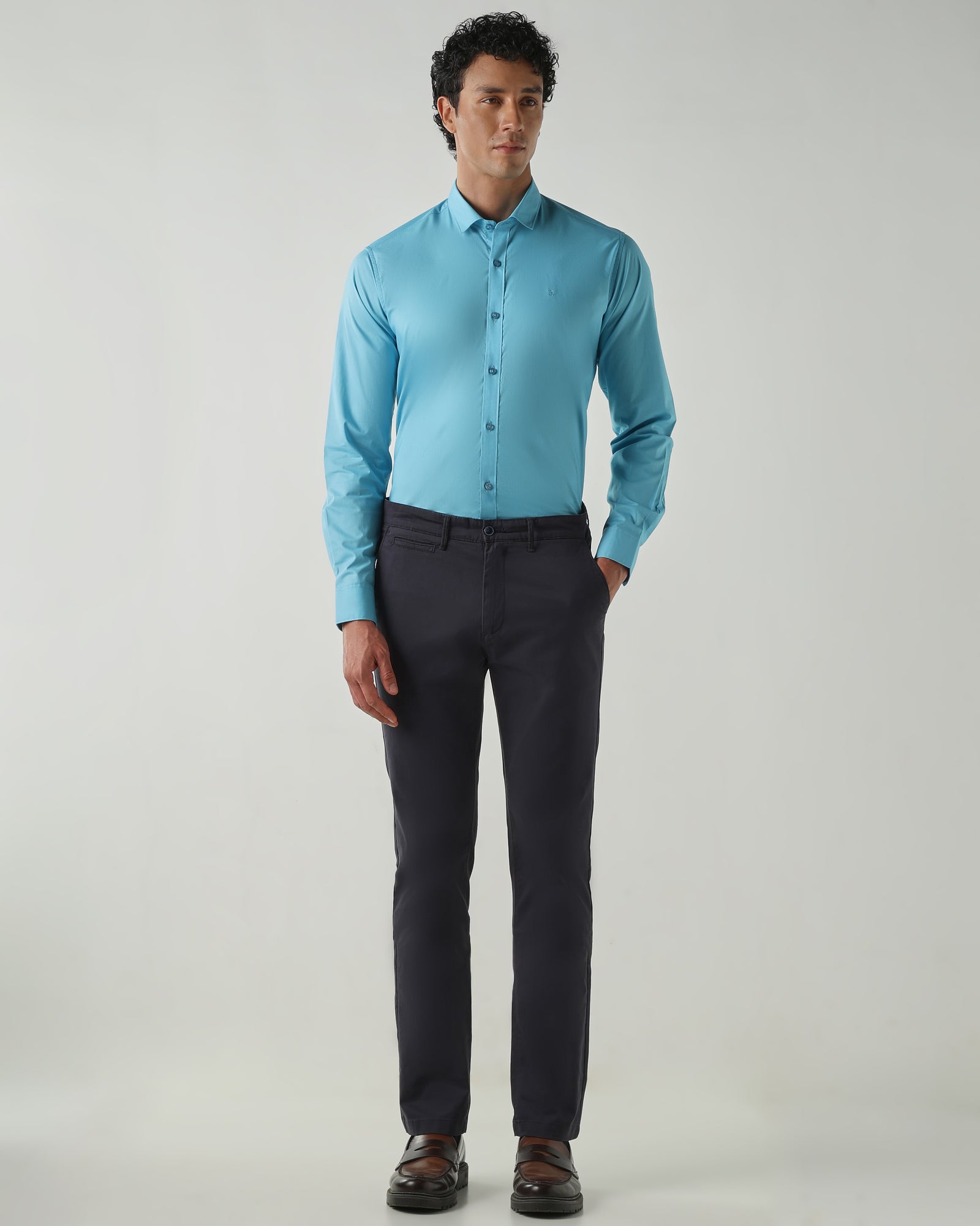 Men Slim Fit Shirts Aqua