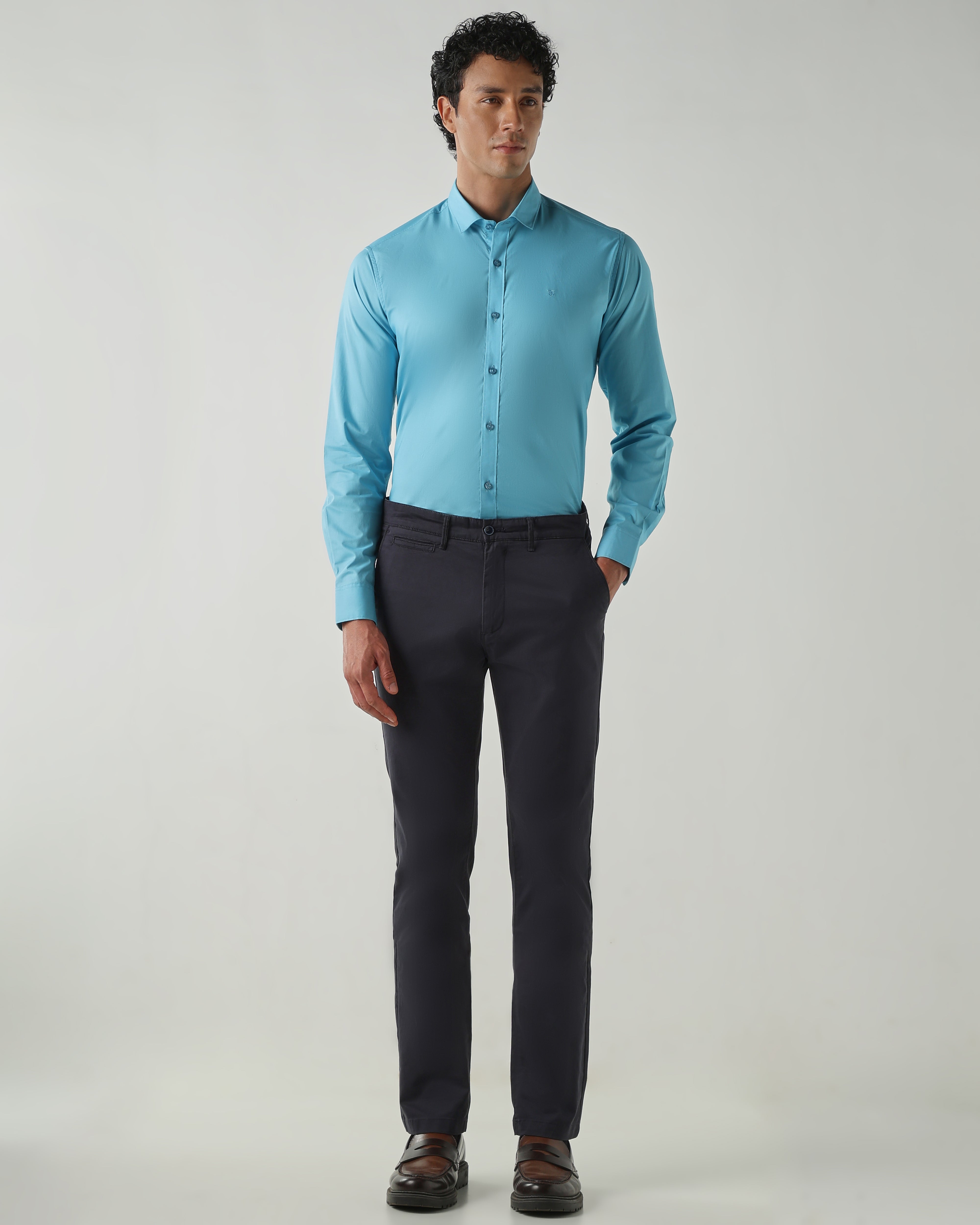 Men Slim Fit Shirts Aqua