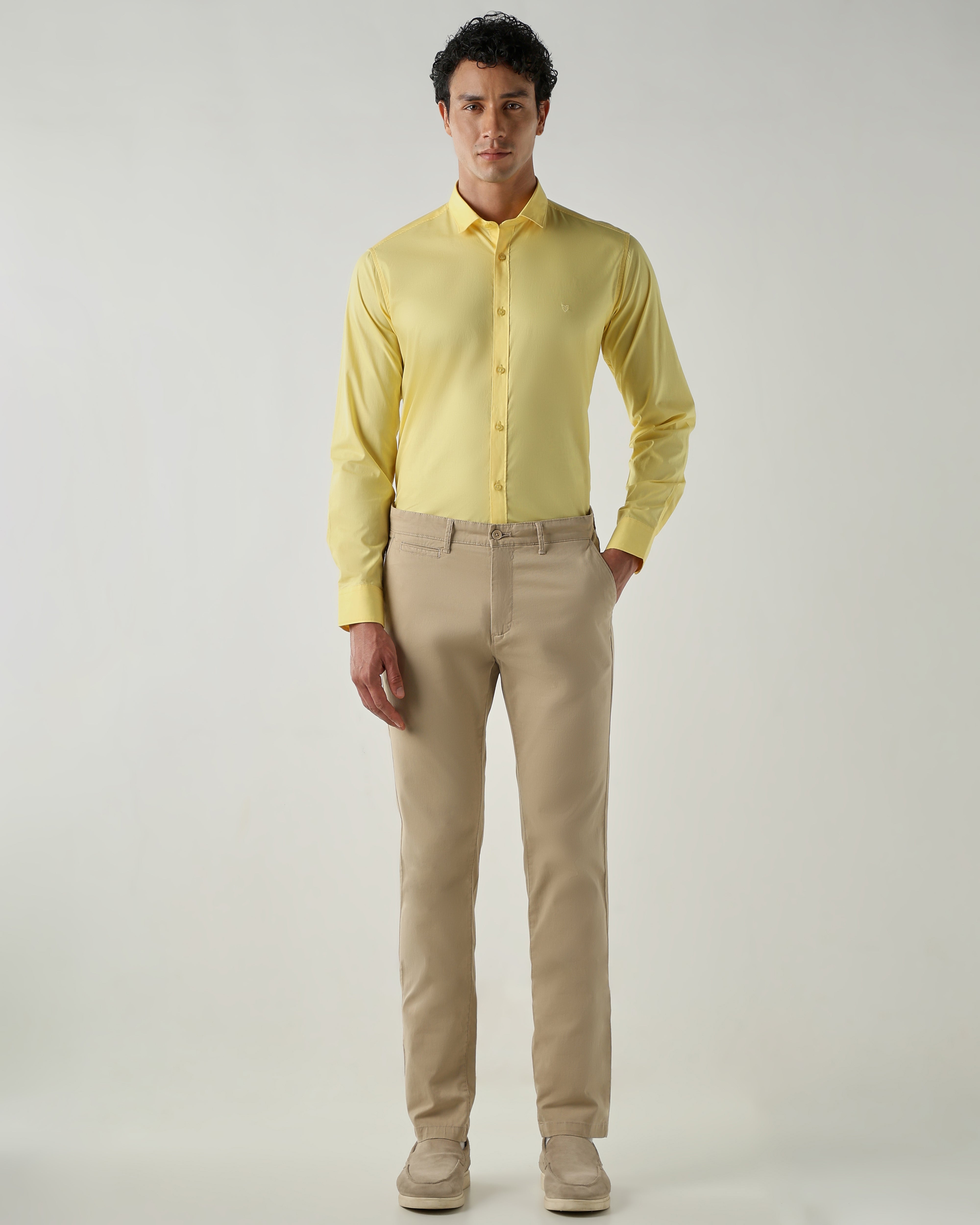Men Slim Fit Shirts Yellow