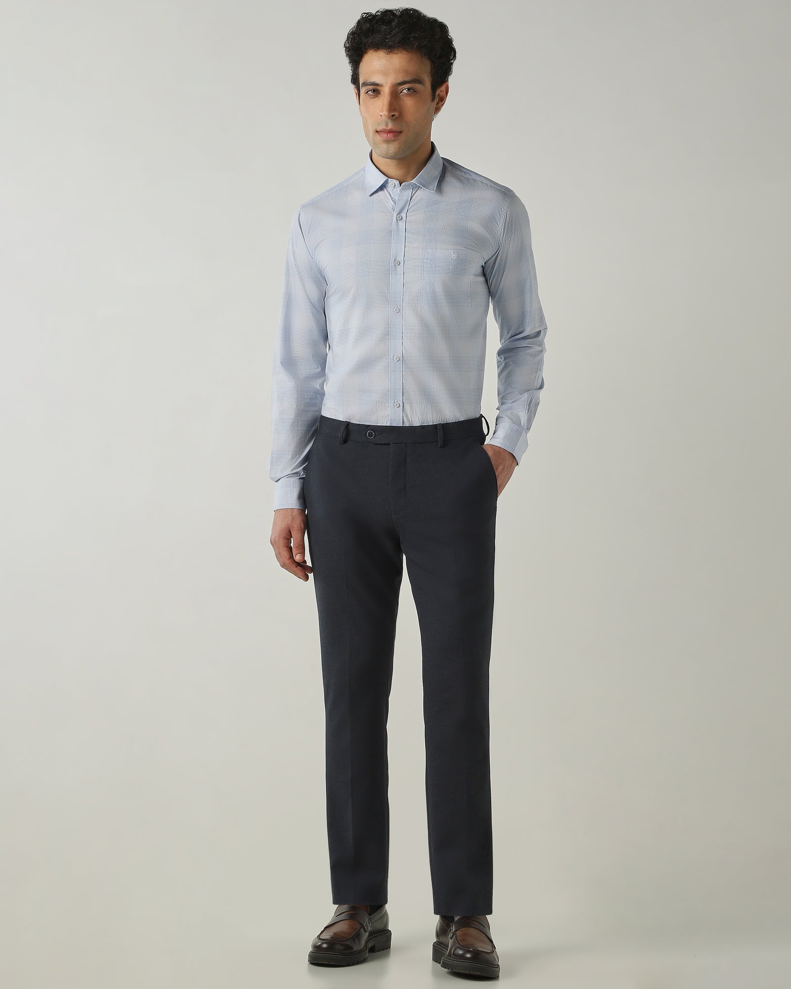 Shirt Blue/White Slim Fit 100% Cotton