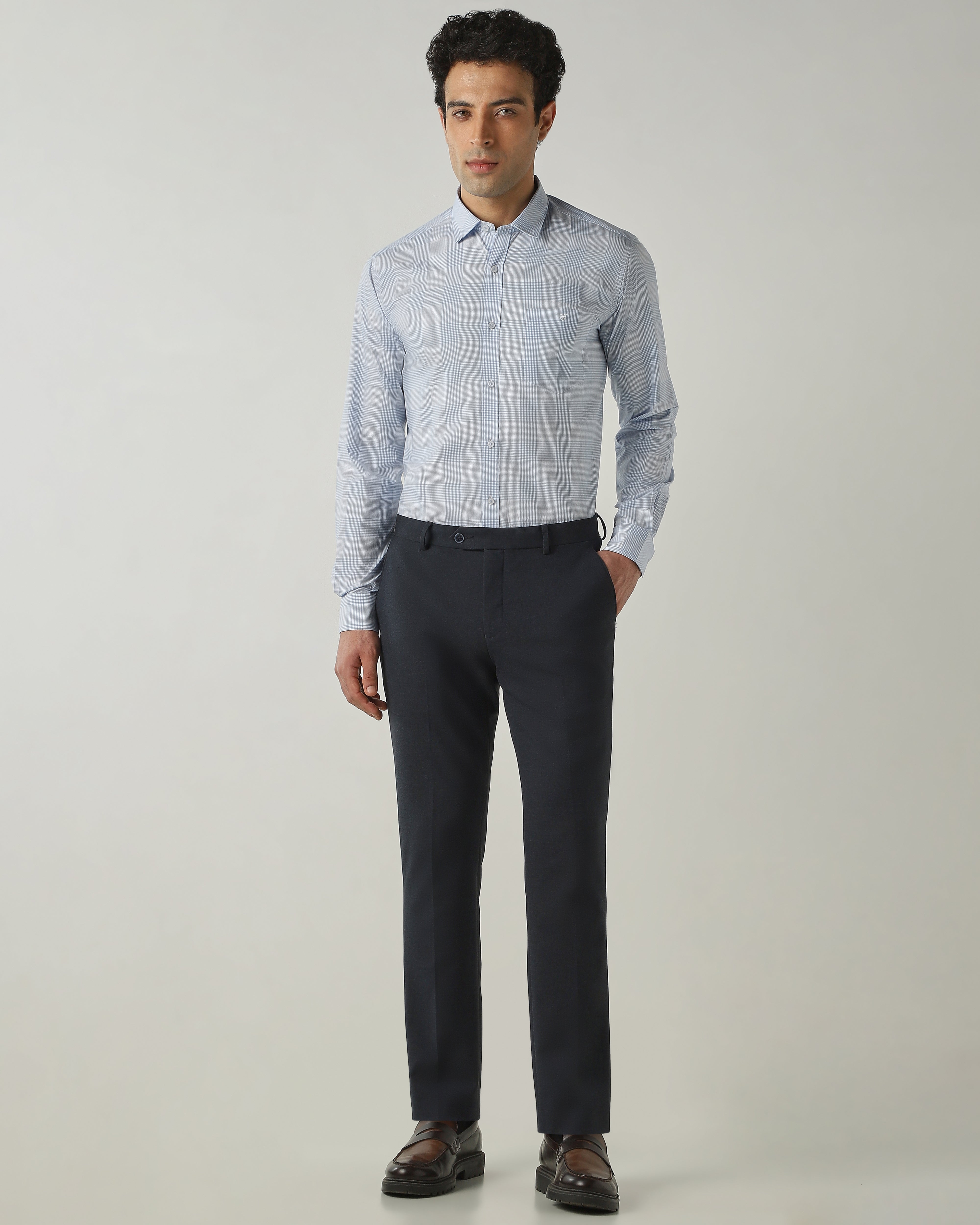 Shirt Blue/White Slim Fit 100% Cotton