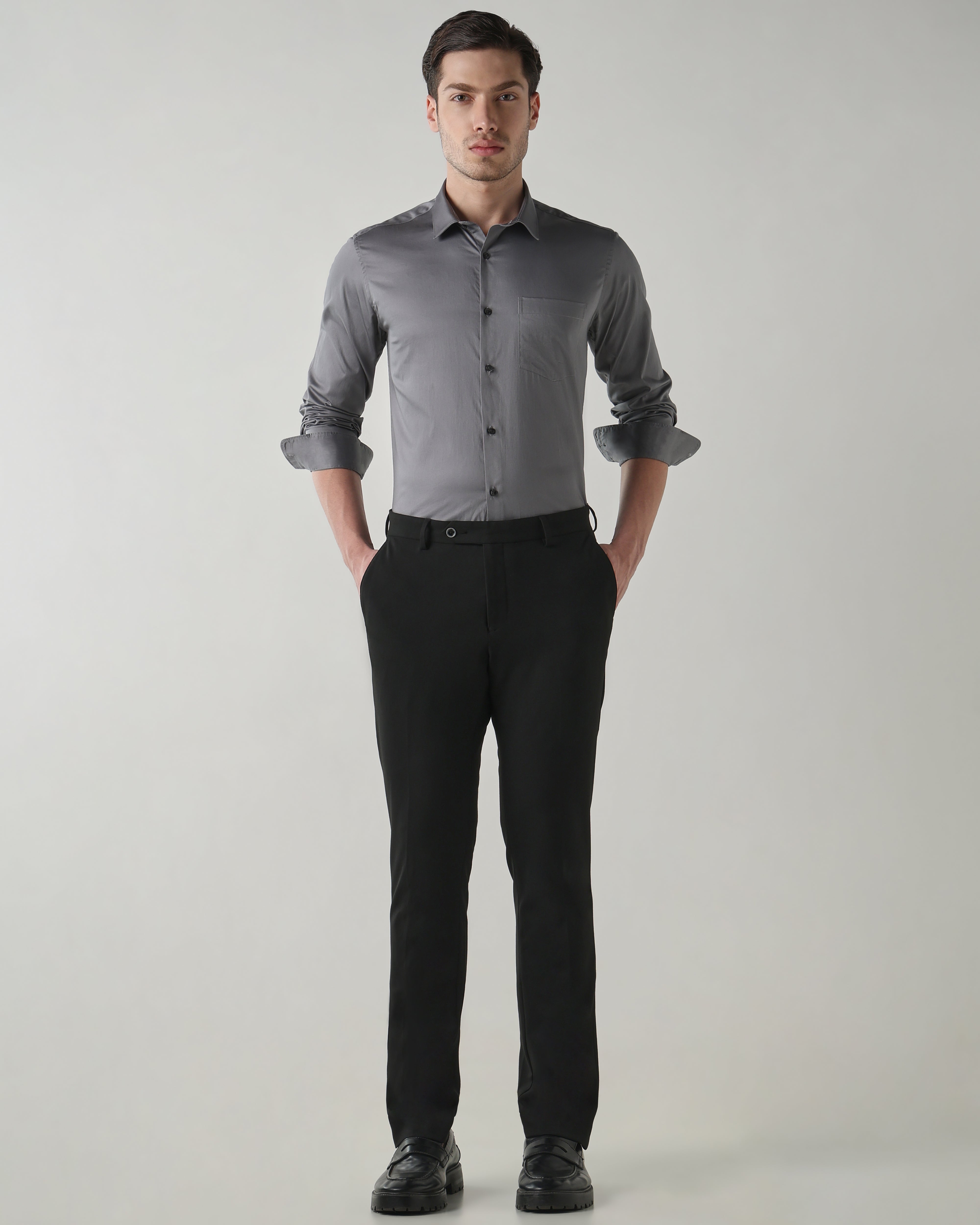 Men Slim Fit Shirt Grey