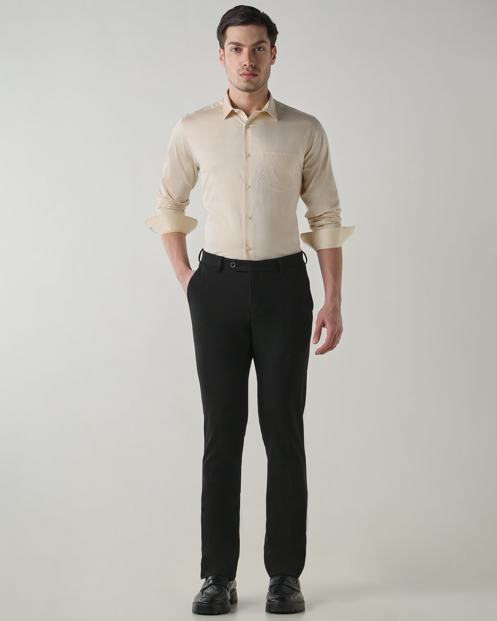 Men Slim Fit Shirt Light Yellow