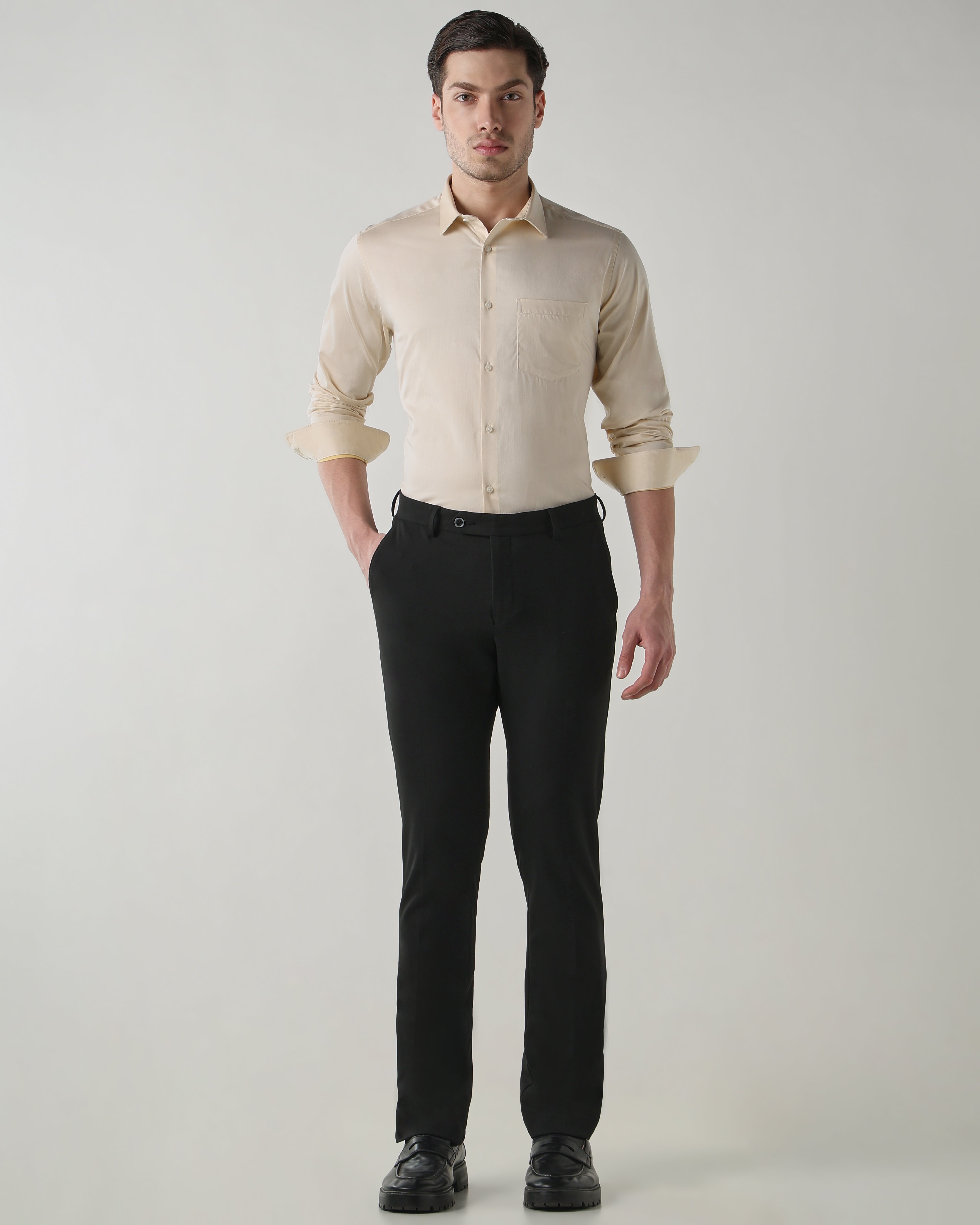 Men Slim Fit Shirt Light Yellow