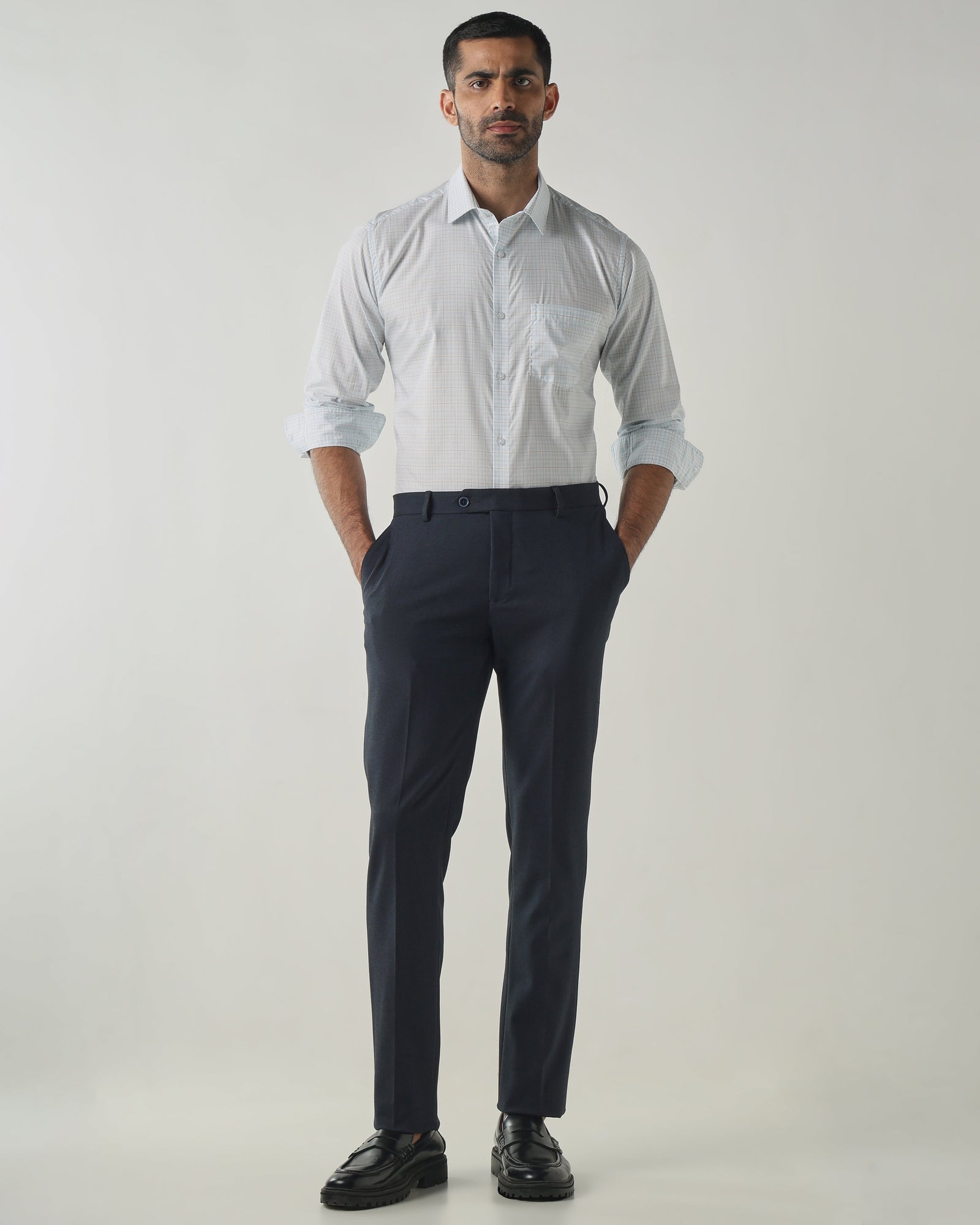 Sky Blue/White Slim Fit Formal Essential Shirts