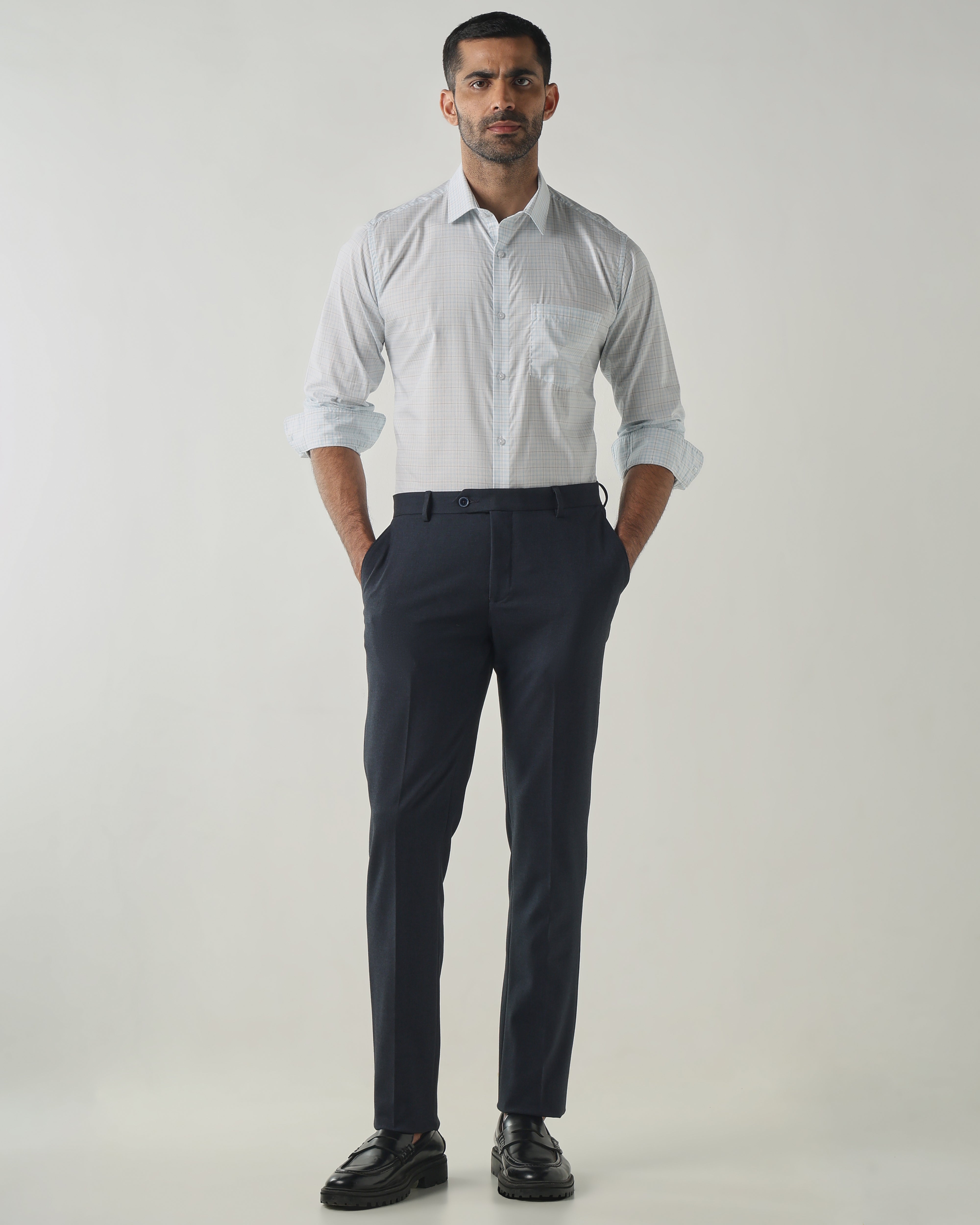 Sky Blue/White Slim Fit Formal Essential Shirts