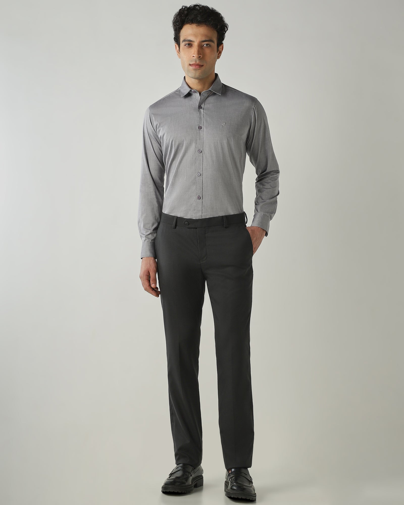 Shirt Lt Grey Slim Fit 100% Cotton