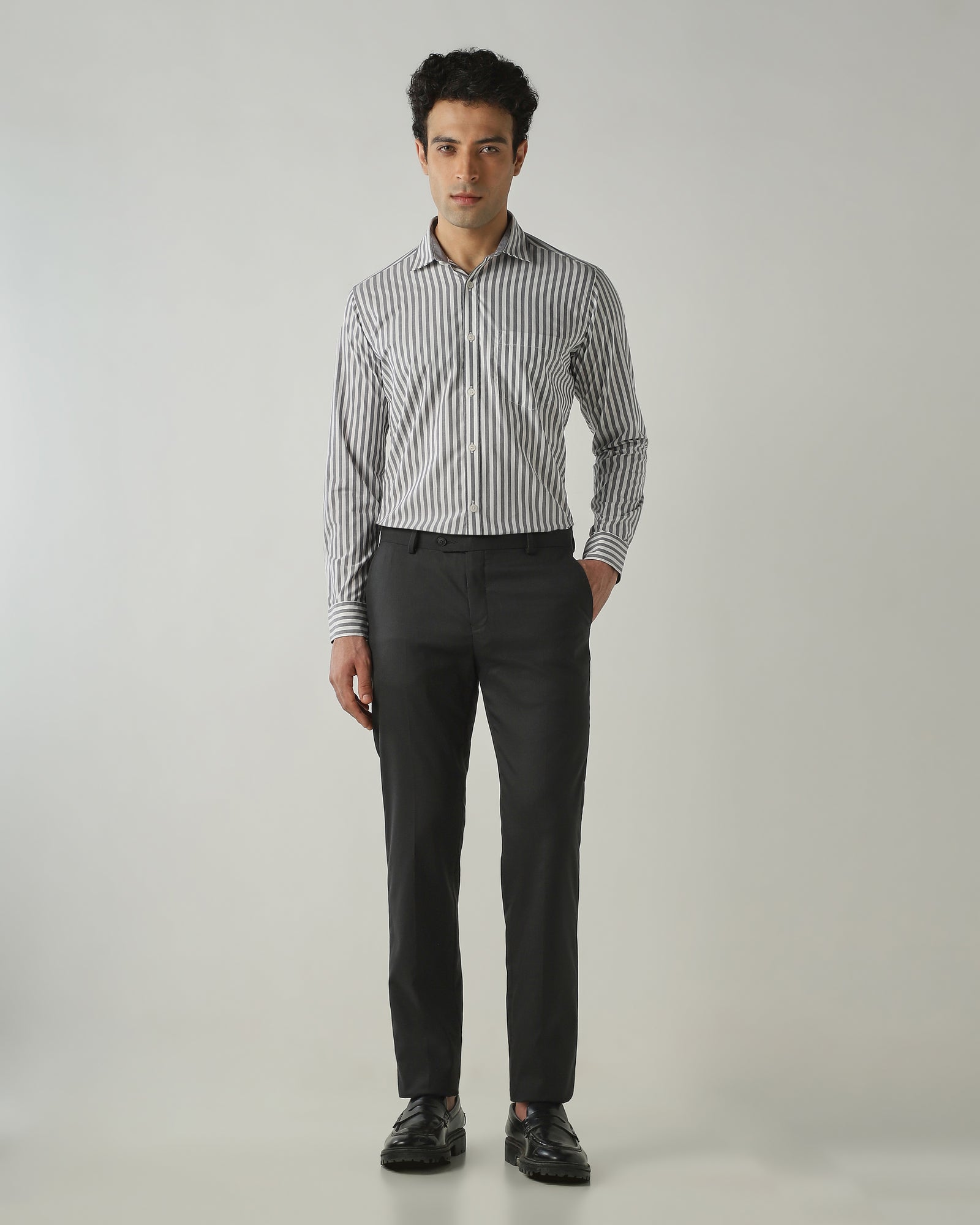 Shirt White/Lt Grey Slim Fit 100% Cotton