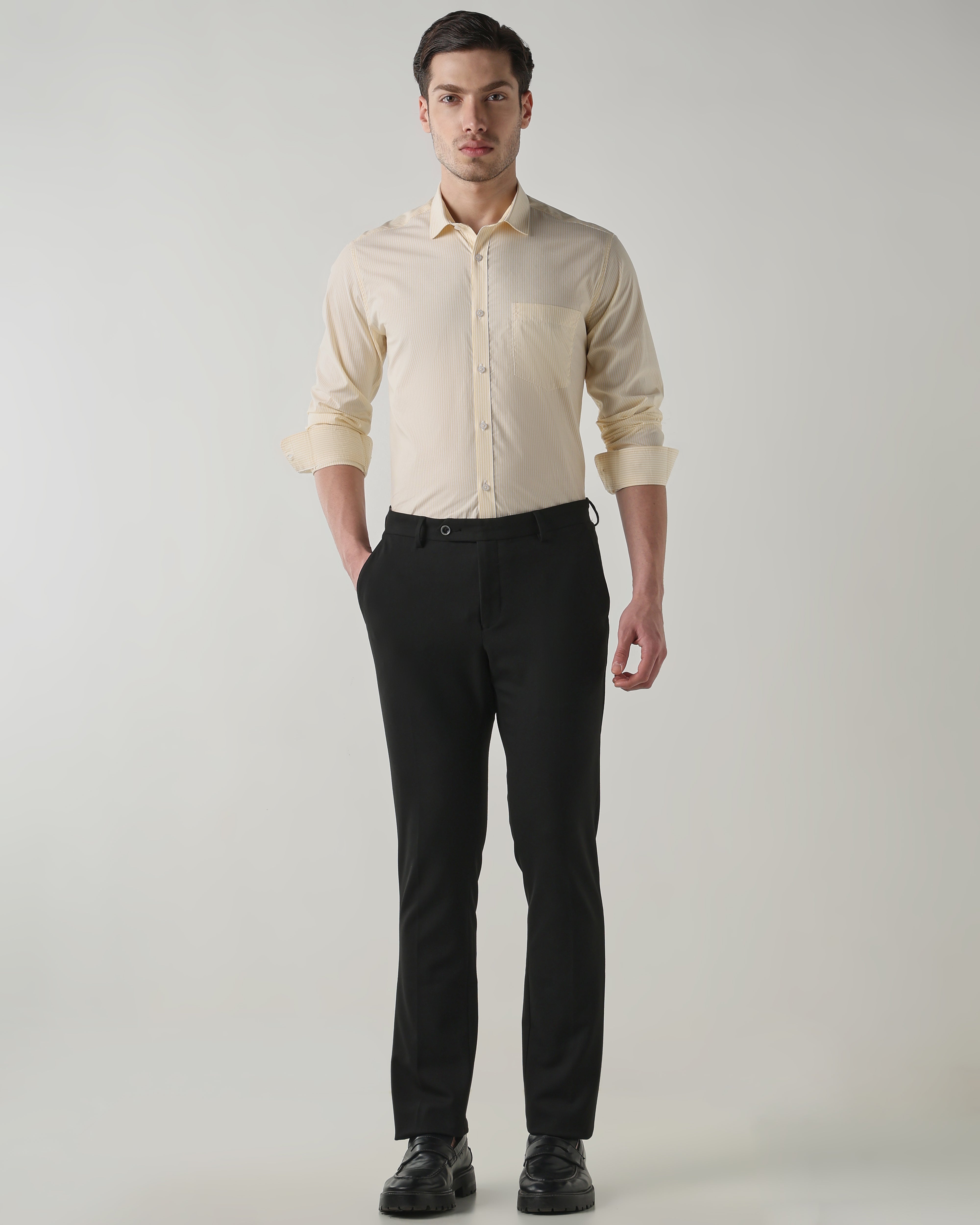 Men Regular Fit Shirt White/Light Yellow