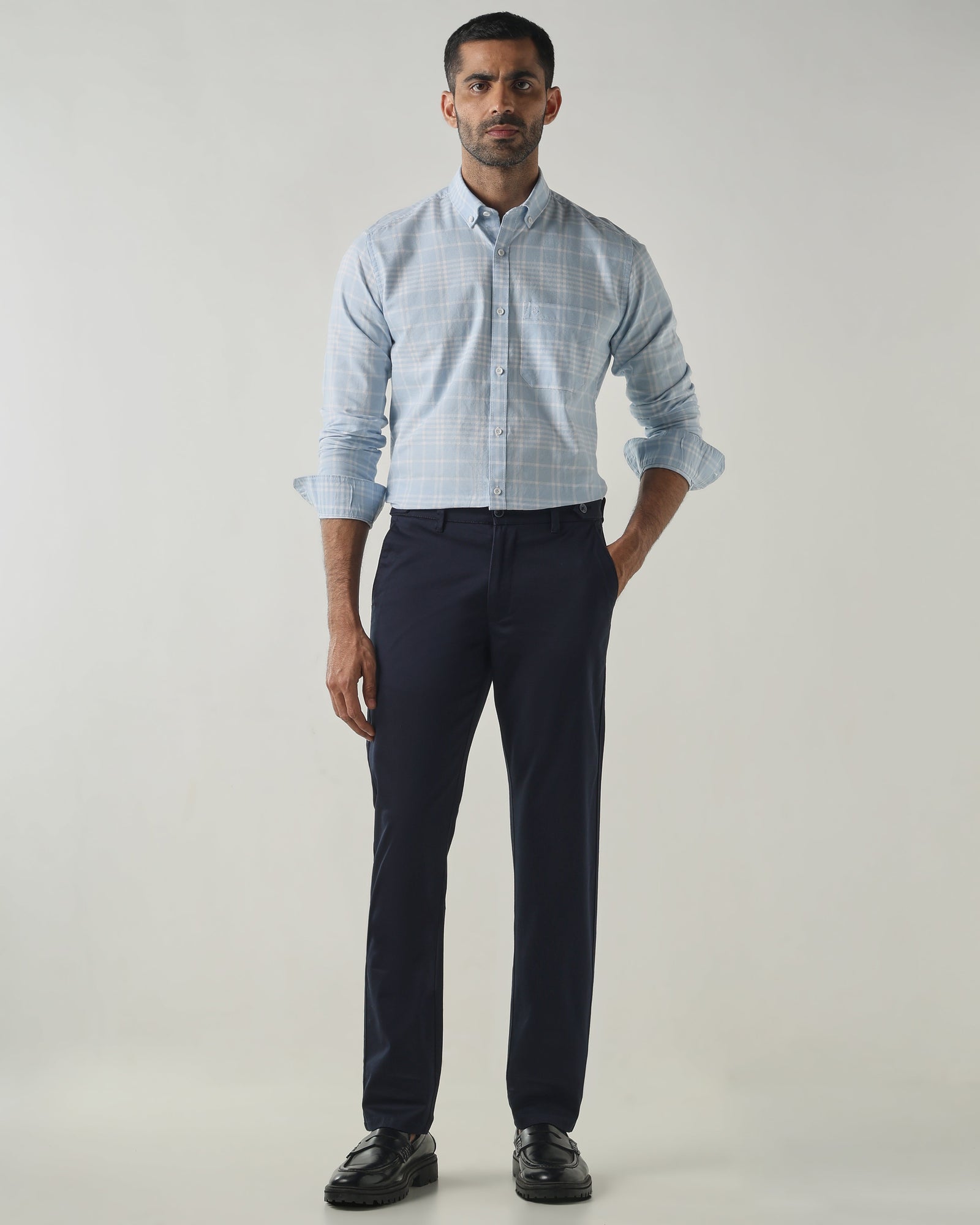 White/Sky Blue Slim fit Smart Casual Shirts