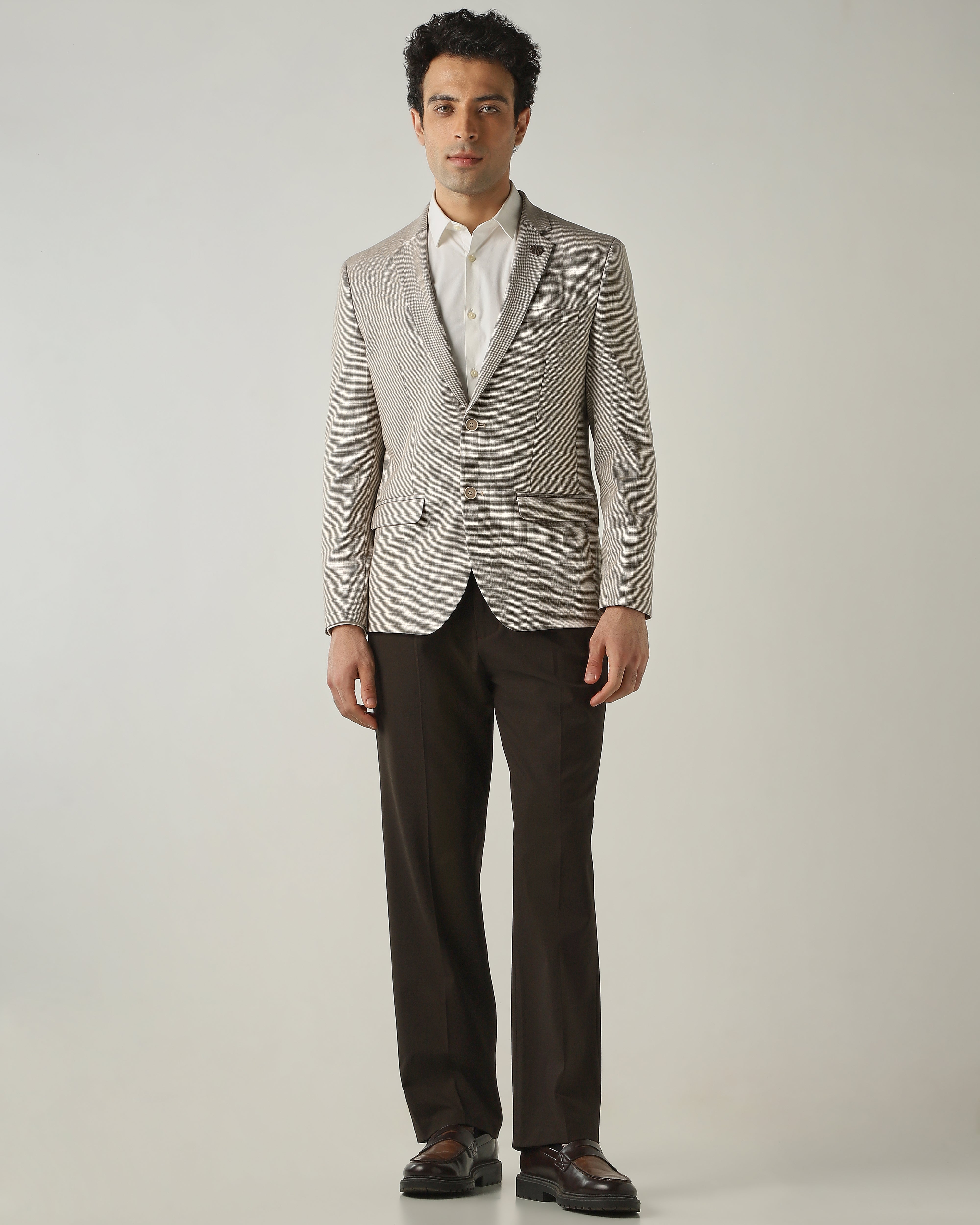 Blazer Brown Slim Fit Polyviscose