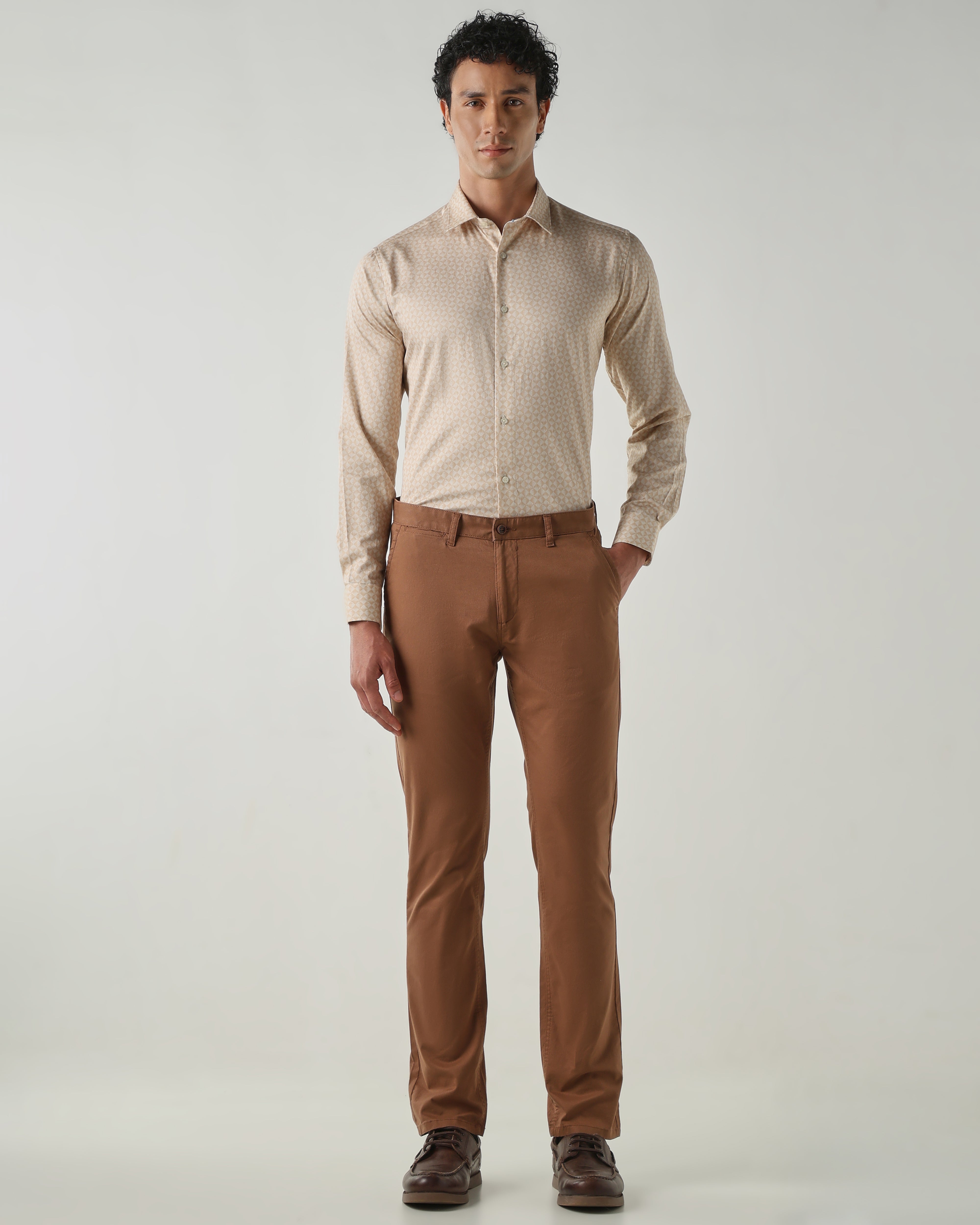Men Slim Fit Shirts Cream