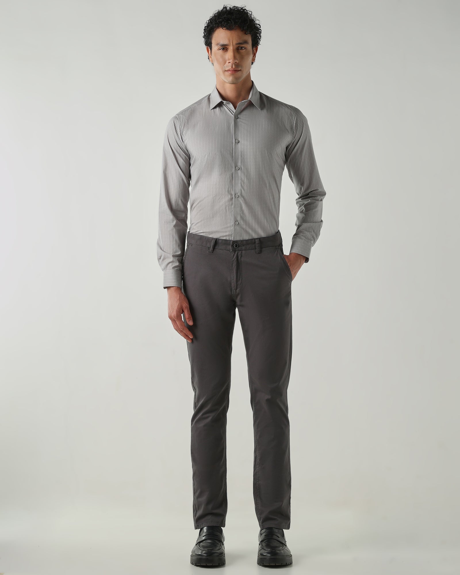 Men Slim Fit Shirts Grey