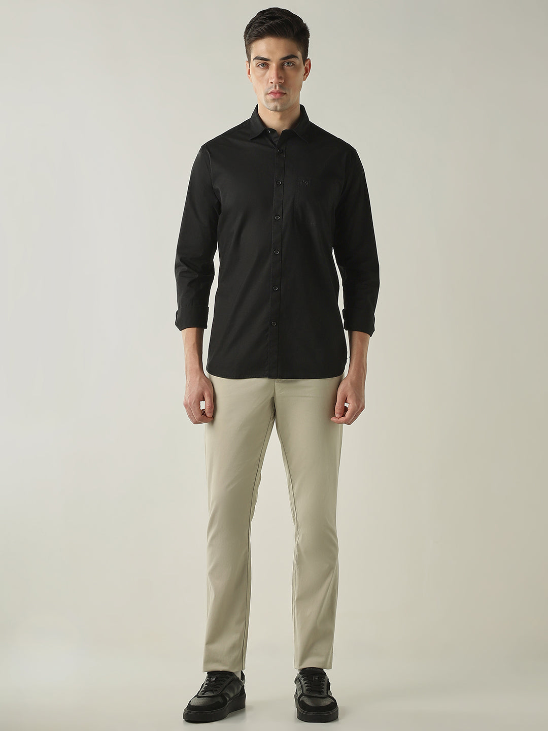 Men's Cotton Stretch Ripstop Slim Fit Full Sleeve Casual Shirt - Black