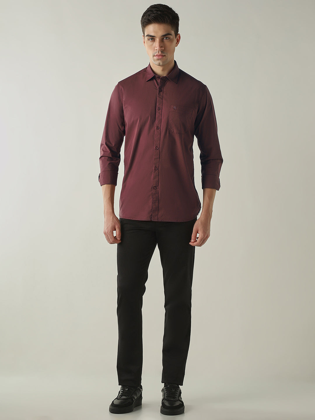 Men's Cotton Stretch Ripstop Slim Fit Full Sleeve Casual Shirt - Maroon
