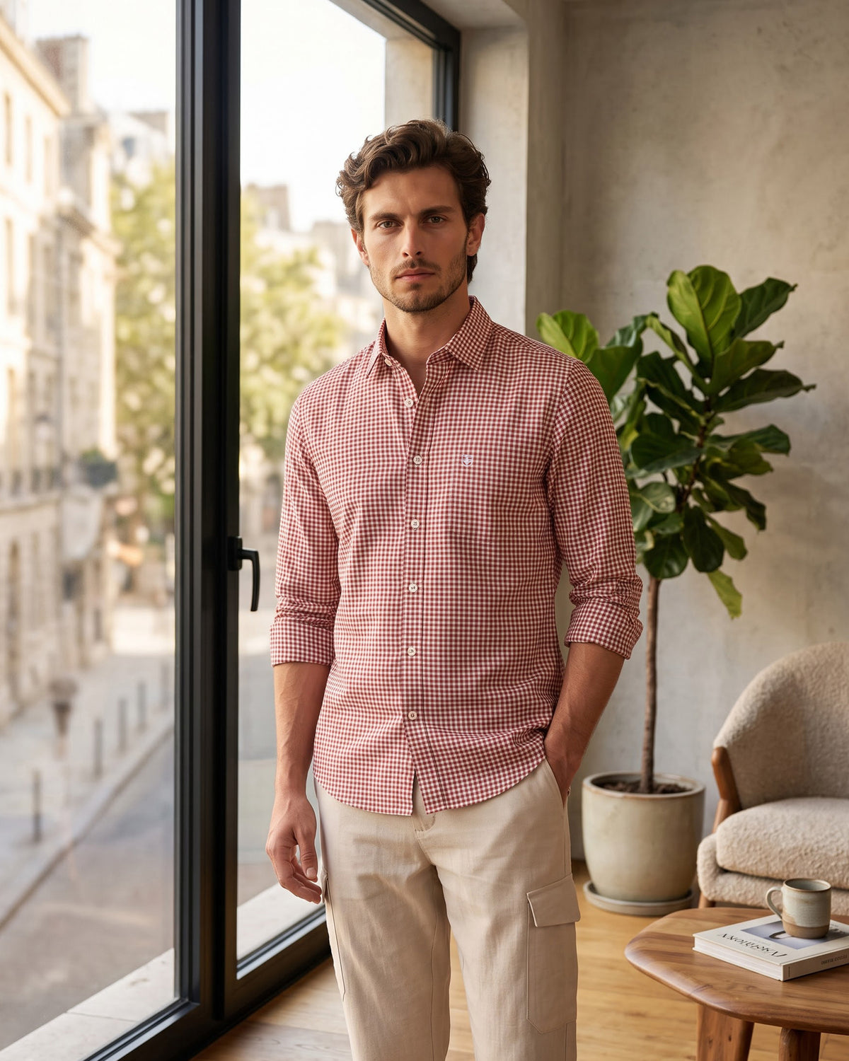 Men's Pure Cotton Checks Regular Fit Full Sleeve Casual Shirt - Rust