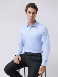 Men's Pure Cotton Solid Regular Fit Full Sleeve Formal Shirt - Blue