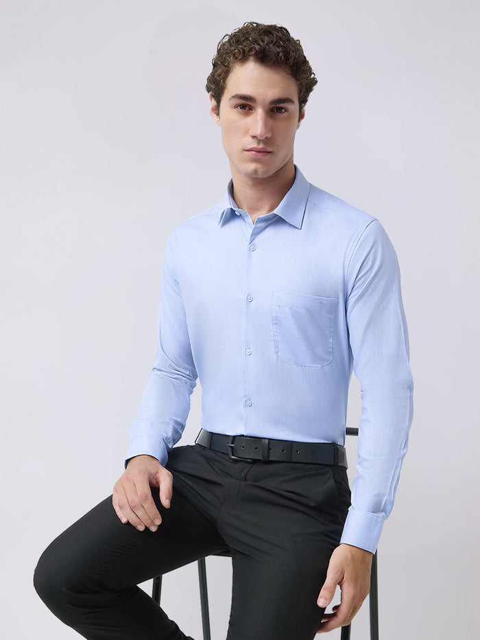 Men's Pure Cotton Solid Regular Fit Full Sleeve Formal Shirt - Blue