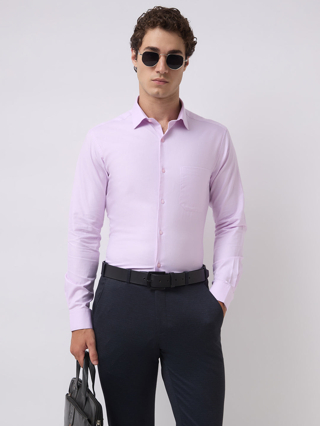 Men's Pure Cotton Solid Regular Fit Full Sleeve Formal Shirt - Pink