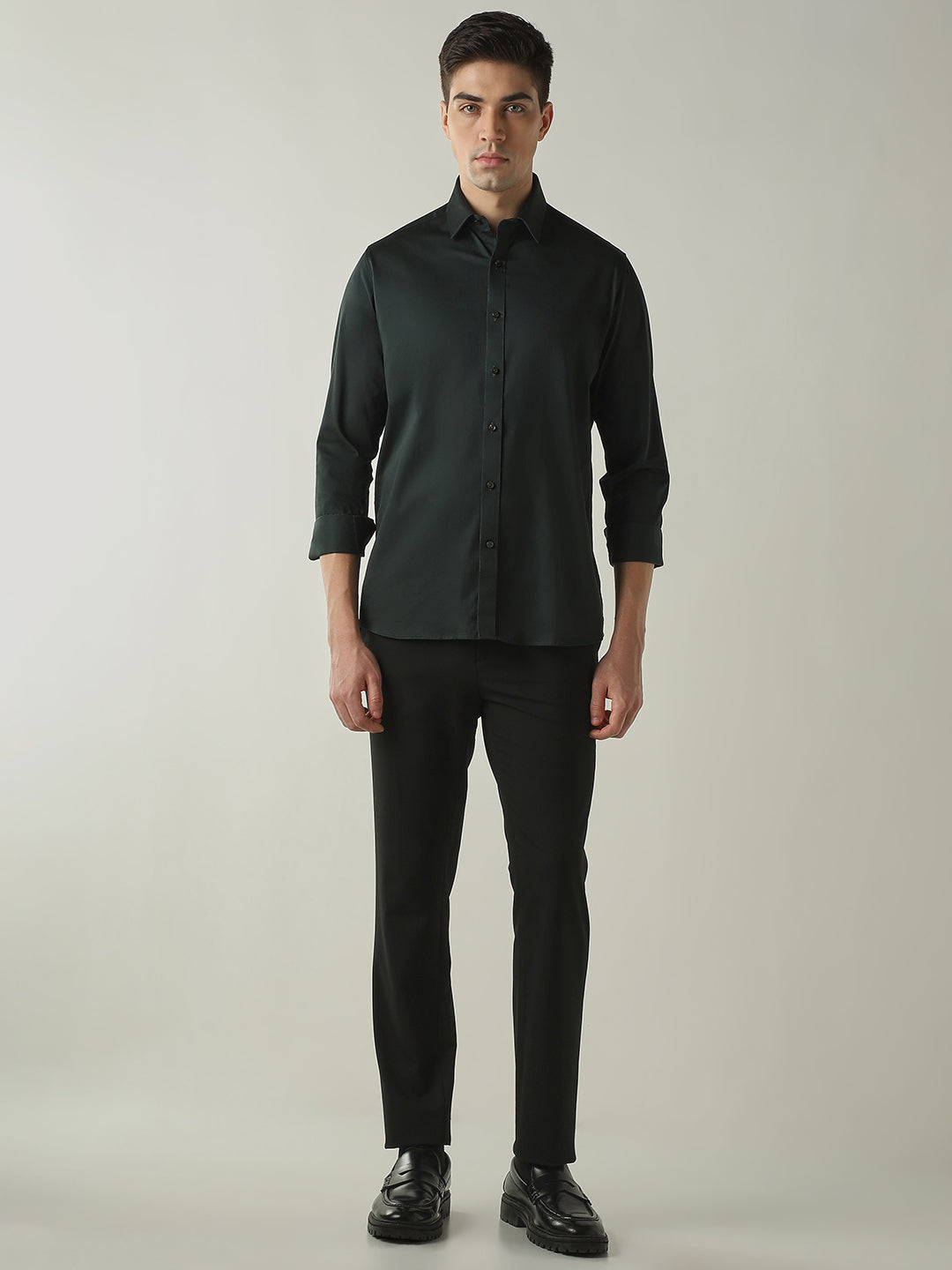 Men's Cotton Lycra Solid Slim Fit Full Sleeve Casual Shirt - Green