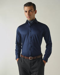 Men's Cotton Elastane Solid Slim Fit Full Sleeve Formal Shirt - Blue