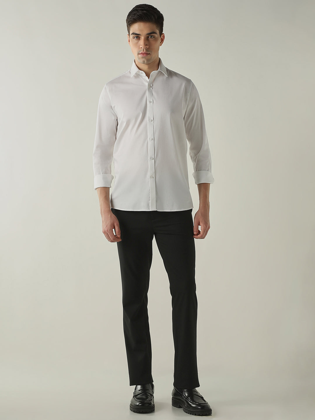 Men's Cotton Lycra Solid Slim Fit Full Sleeve Casual Shirt - White