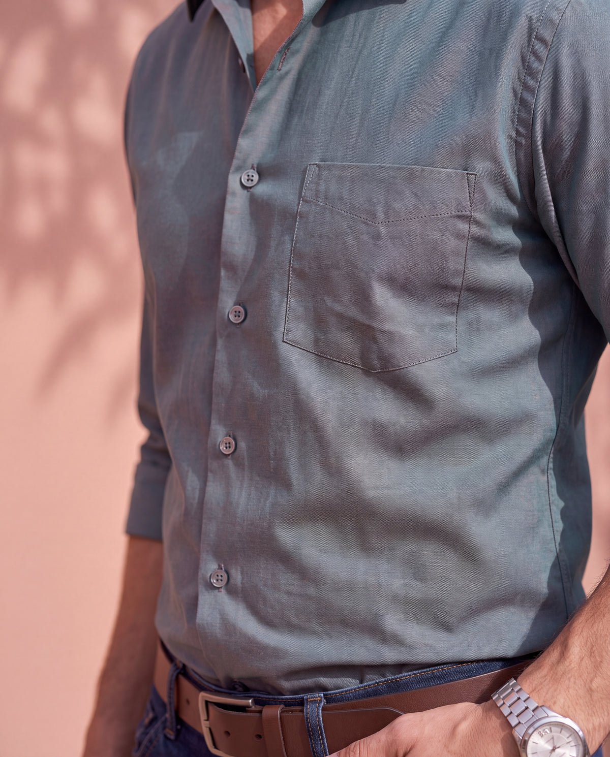 Men's Pure Cotton Solid Slim Fit Full Sleeve Formal Shirt - Grey