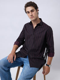 Men's Pure Cotton Stripes Slim Fit Full Sleeve Casual Shirt - Maroon