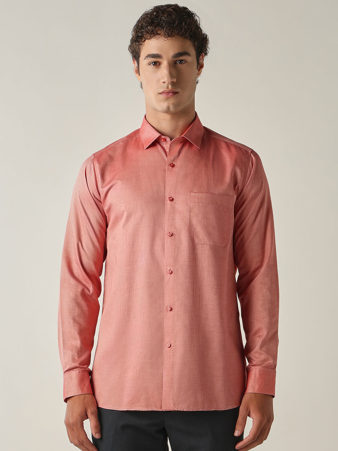 Men's Pure Cotton Solid Slim Fit Full Sleeve Formal Shirt - Brick