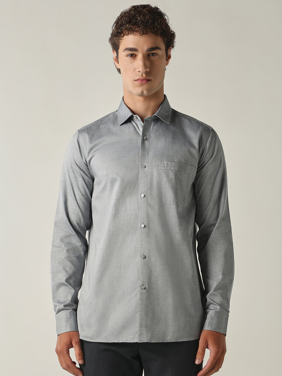 Men's Pure Cotton Solid Slim Fit Full Sleeve Formal Shirt - Grey