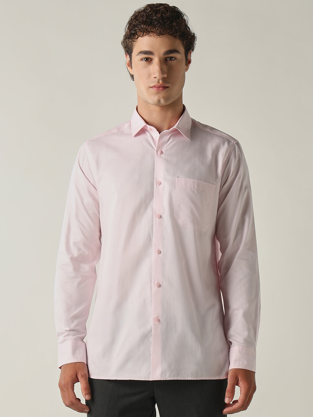 Men's Pure Cotton Solid Slim Fit Full Sleeve Formal Shirt - Pink