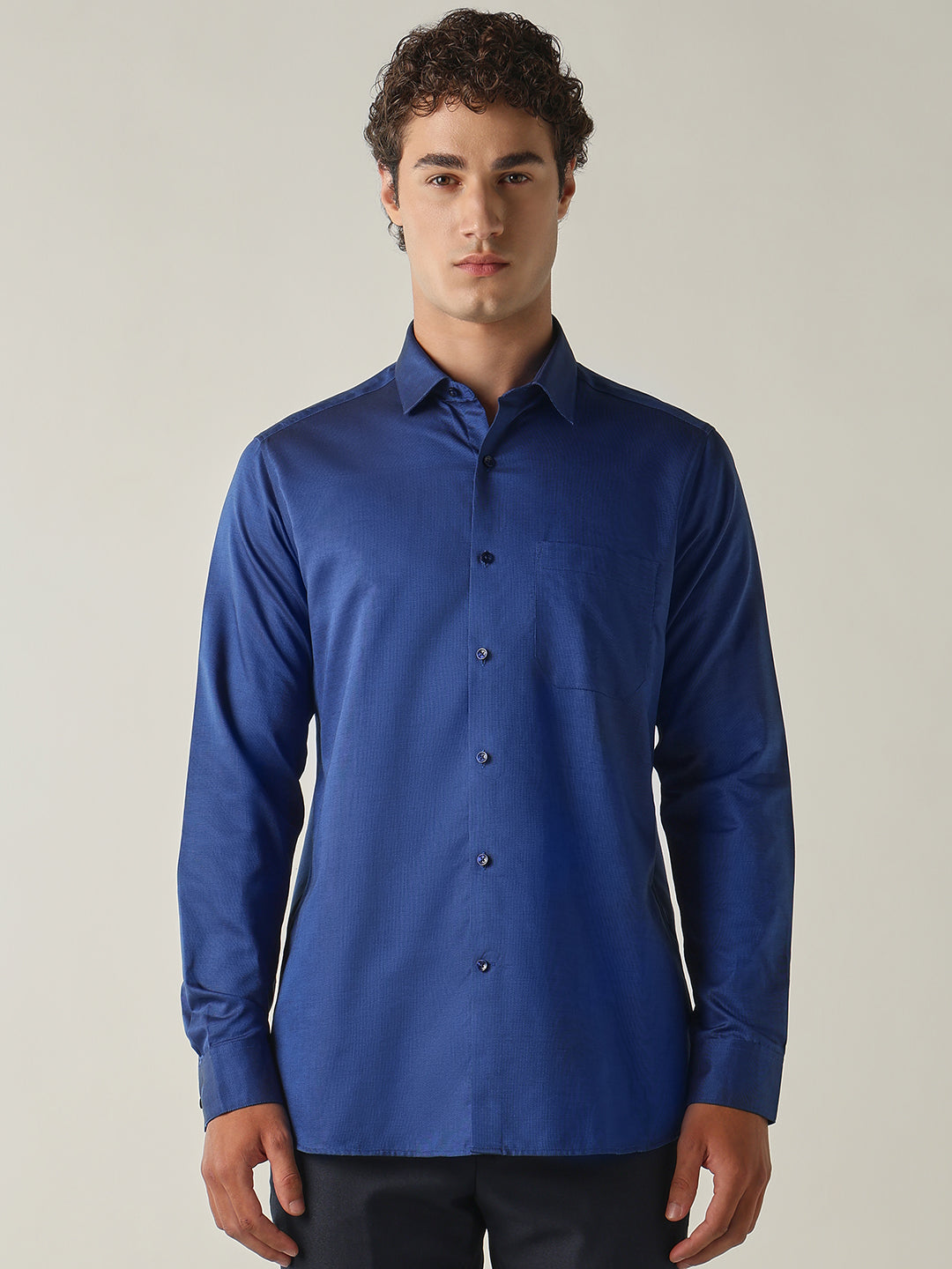Men's Pure Cotton Solid Slim Fit Full Sleeve Formal Shirt - Royal Blue