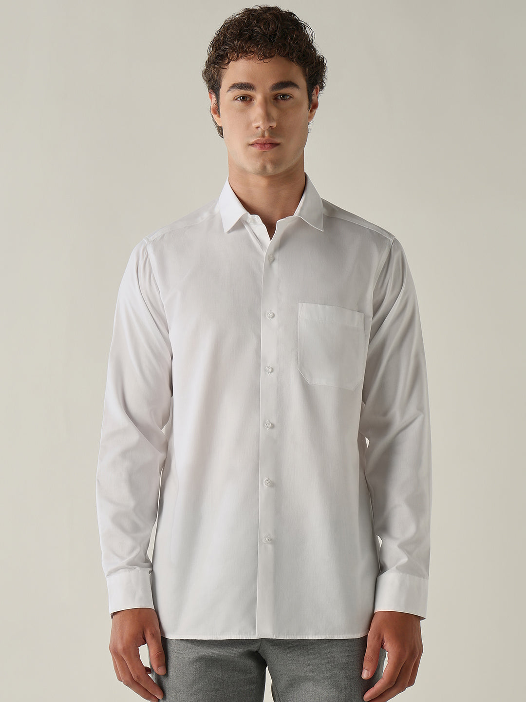 Men's Pure Cotton Solid Slim Fit Full Sleeve Formal Shirt - White