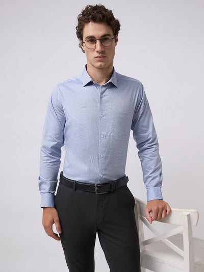 Men's Pure Cotton Dobby Solid Slim Fit Full Sleeve Formal Shirt - Blue