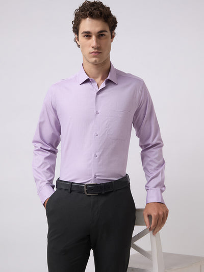 Men's Pure Cotton Dobby Solid Slim Fit Full Sleeve Formal Shirt - Pink
