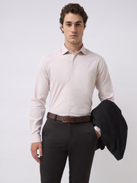 Men's Pure Cotton Dobby Solid Regular Fit Full Sleeve Formal Shirt - Beige