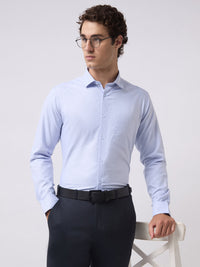 Men's Pure Cotton Dobby Solid Regular Fit Full Sleeve Formal Shirt - Blue