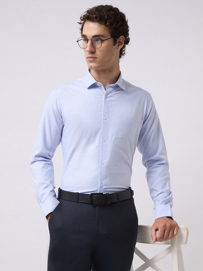 Men's Pure Cotton Dobby Solid Regular Fit Full Sleeve Formal Shirt - Blue