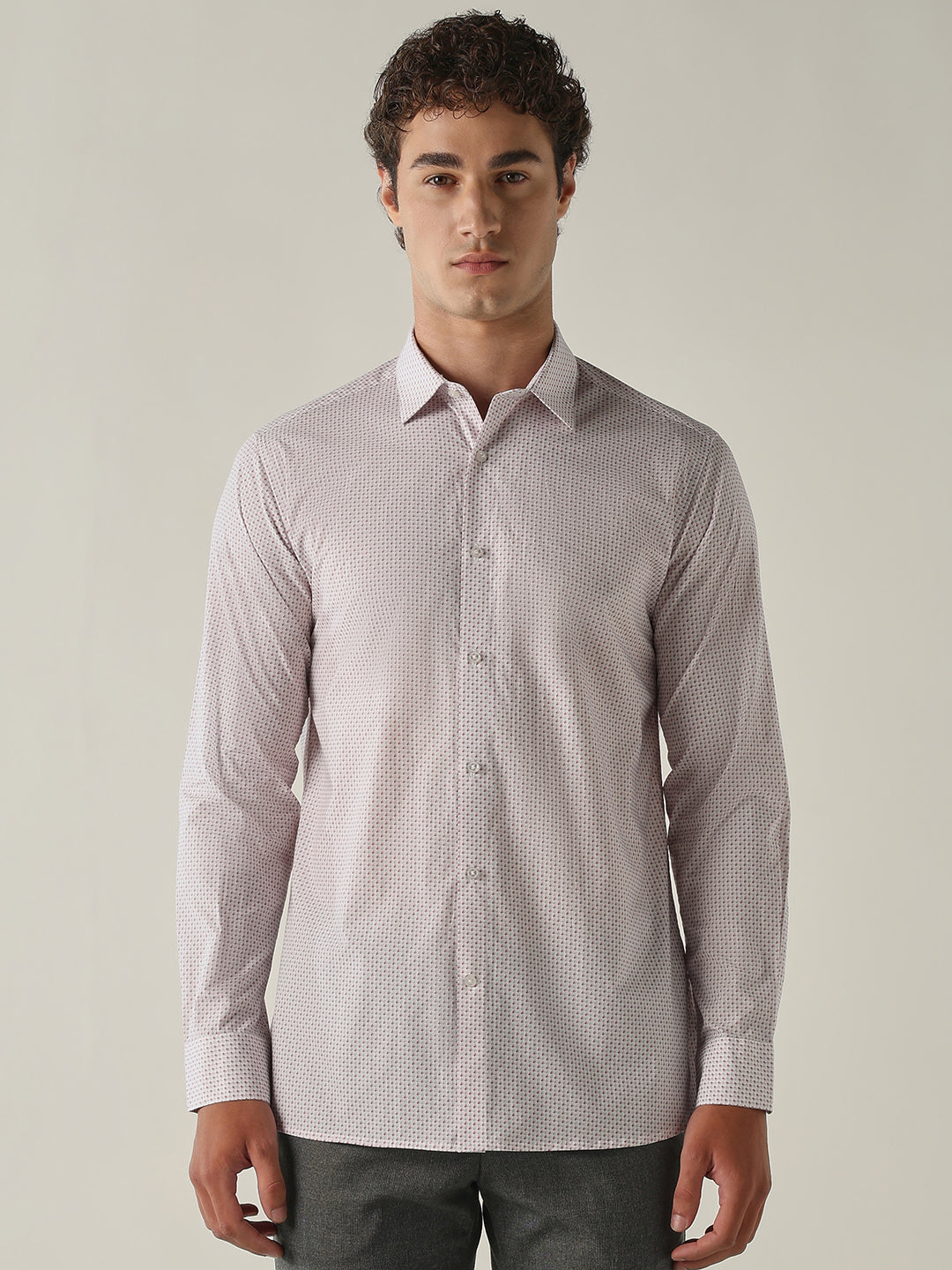 Men's Pure Cotton Printed Slim Fit Full Sleeve Formal Shirt - Pink
