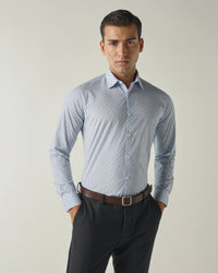 Men's Pure Cotton Print Slim Fit Full Sleeve Formal Shirt - Blue