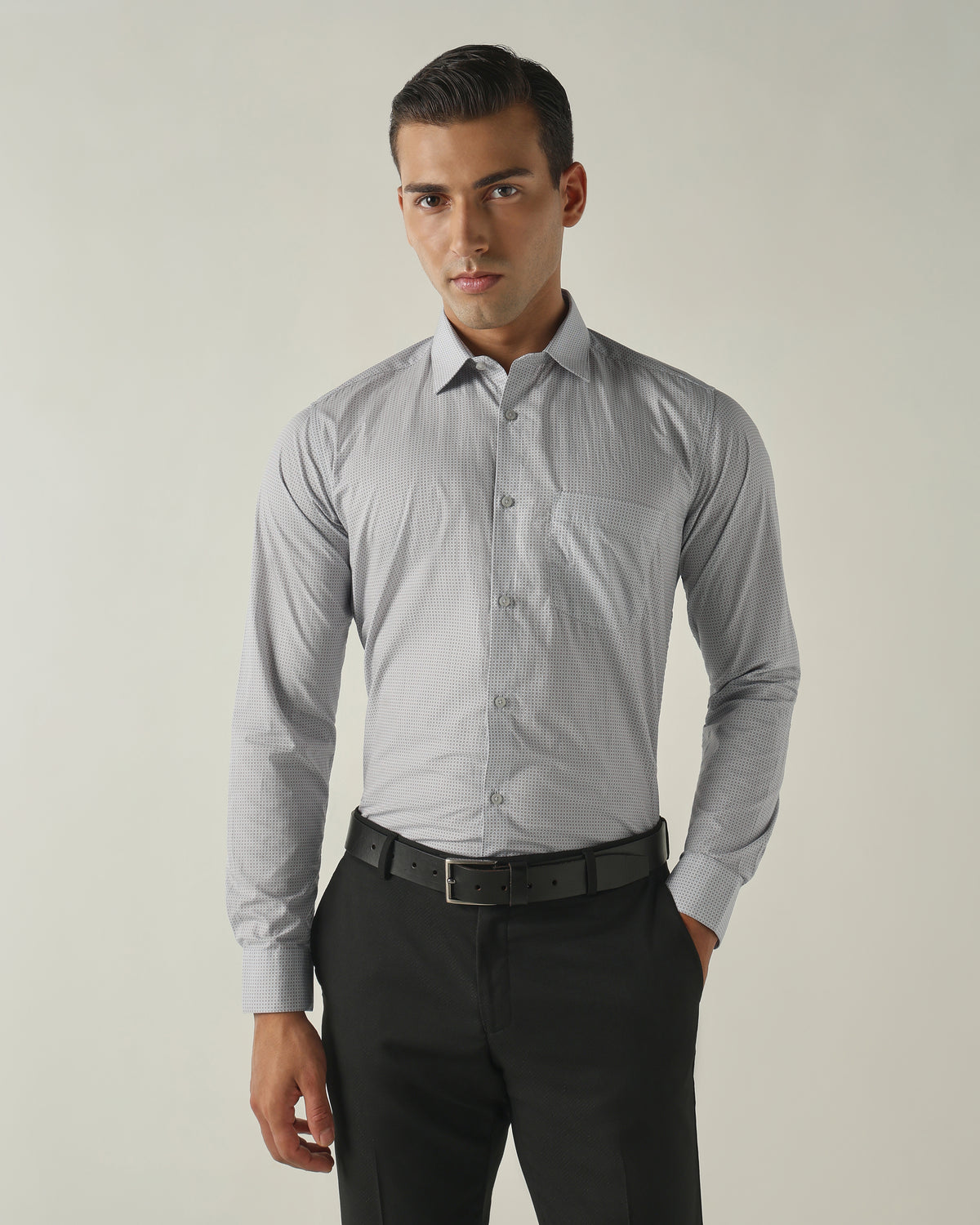 Men's Pure Cotton Print Slim Fit Full Sleeve Formal Shirt - Light Blue