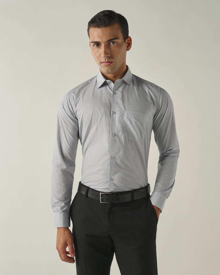 Men's Pure Cotton Print Slim Fit Full Sleeve Formal Shirt - Light Blue