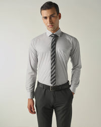 Men's Pure Cotton Print Slim Fit Full Sleeve Formal Shirt - Grey