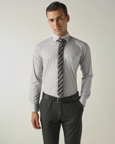 Men's Pure Cotton Print Slim Fit Full Sleeve Formal Shirt - Grey