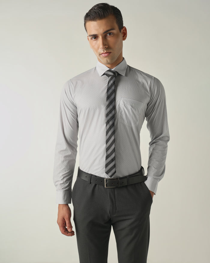 Men's Pure Cotton Print Slim Fit Full Sleeve Formal Shirt - Grey
