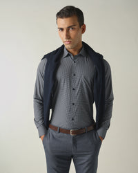 Men's Pure Cotton Print Slim Fit Full Sleeve Formal Shirt - Blue