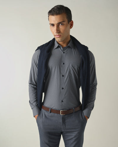 Men's Pure Cotton Print Slim Fit Full Sleeve Formal Shirt - Blue