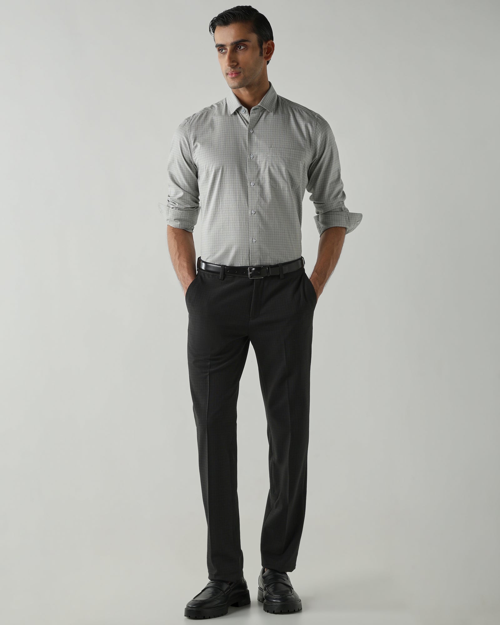 Green/Black Pure Cotton Shirts for Men | Slim Fit Luxury Wear