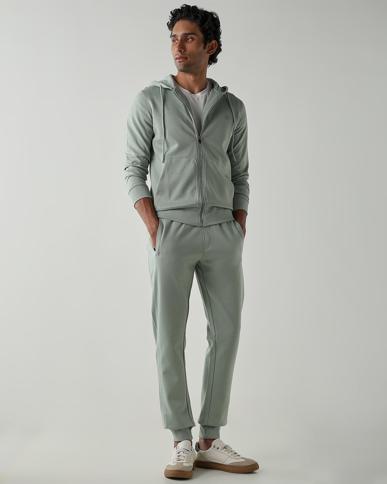 Rib at Waist and bottom Flat Front  Joggers – Frosty Green