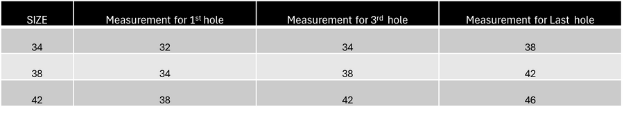 Size Chart in Inch
